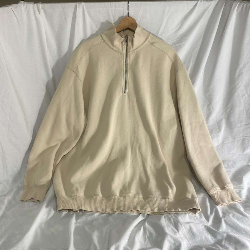 Roundtree & Yorke Cream Zip-Up Sweater